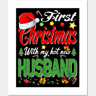 First Christmas With My Hot New Husband Santa Hat Pajama Xmas Posters and Art